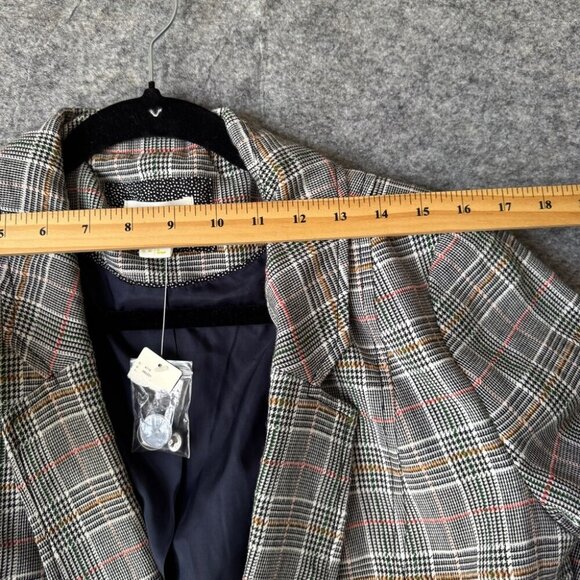 Maeve by Anthropologie Gray Multicolor Double Breasted Plaid Blazer  Size 10 - Picture 9 of 15